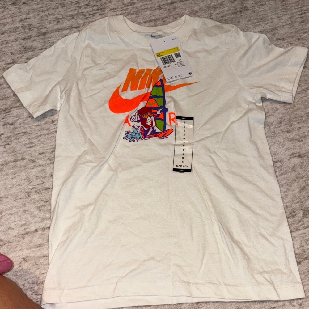 Nike White Tee with Vibrant Orange and Multicolor Graphic